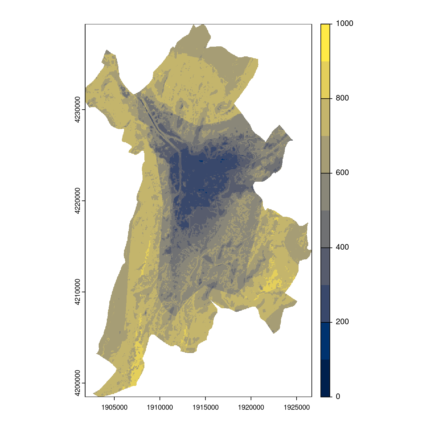 Projection des distributions potentielles contemporaine et futures jusqu'à l'horizon 2100 sous le scénario SSP5-8.5 (modèle d'ensemble, GCM IPSL).