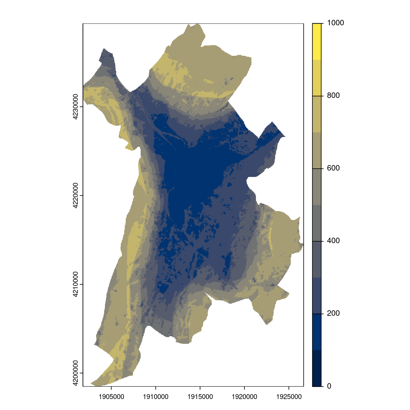 Projection des distributions potentielles contemporaine et futures jusqu'à l'horizon 2100 sous le scénario SSP5-8.5 (modèle d'ensemble, GCM IPSL).