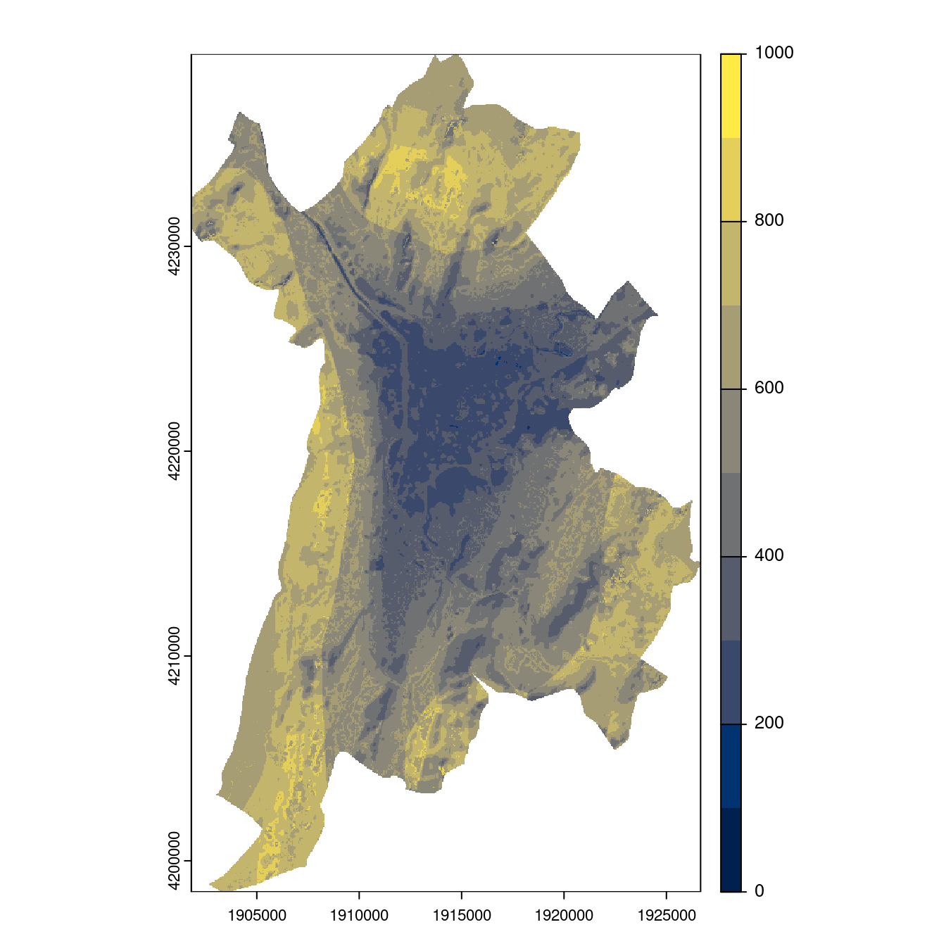 Projection des distributions potentielles contemporaine et futures jusqu'à l'horizon 2100 sous le scénario SSP5-8.5 (modèle d'ensemble, GCM IPSL).