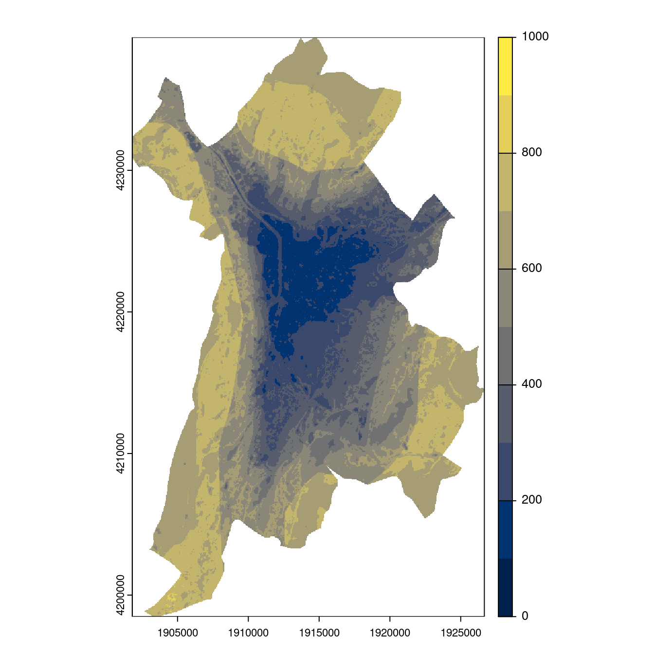 Projection des distributions potentielles contemporaine et futures jusqu'à l'horizon 2100 sous le scénario SSP5-8.5 (modèle d'ensemble, GCM IPSL).