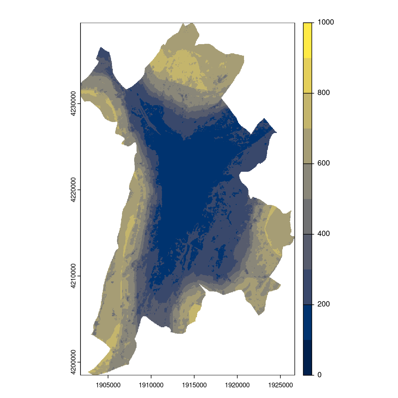 Projection des distributions potentielles contemporaine et futures jusqu'à l'horizon 2100 sous le scénario SSP5-8.5 (modèle d'ensemble, GCM IPSL).