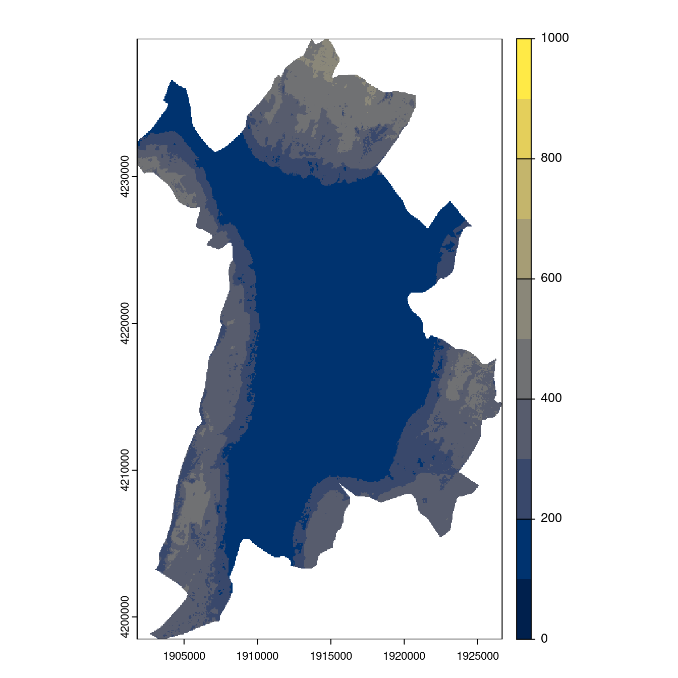 Projection des distributions potentielles contemporaine et futures jusqu'à l'horizon 2100 sous le scénario SSP5-8.5 (modèle d'ensemble, GCM IPSL).
