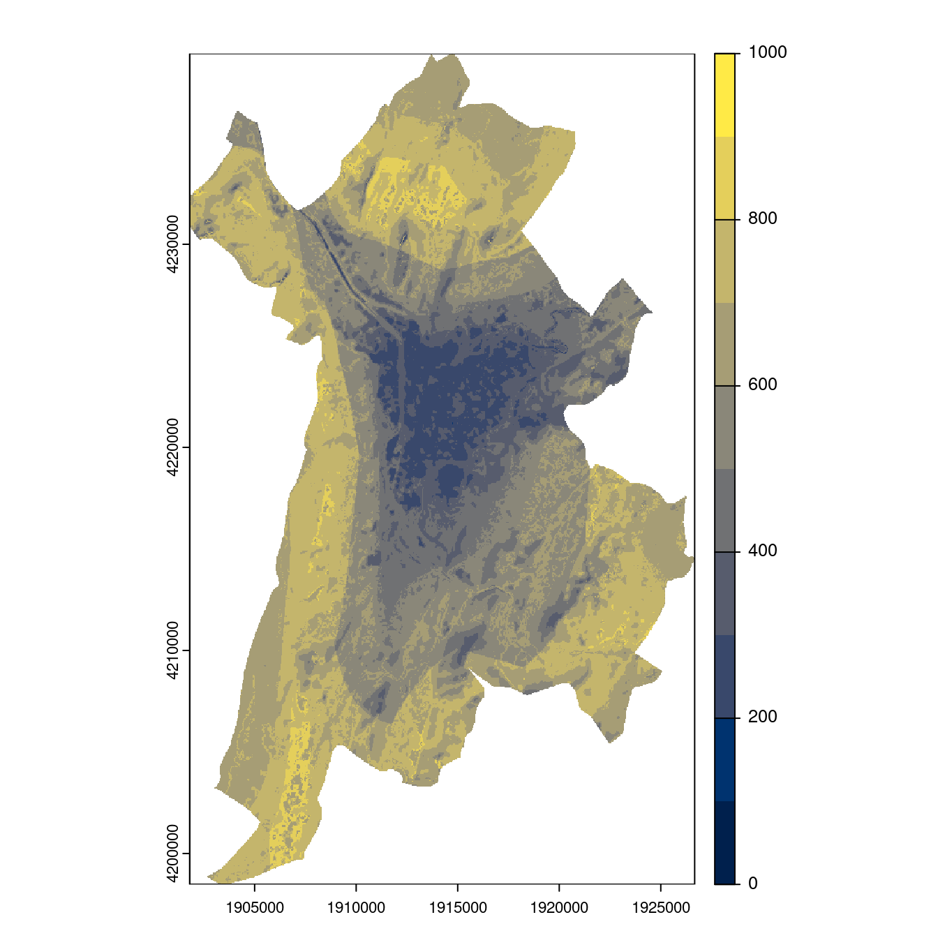 Projection des distributions potentielles contemporaine et futures jusqu'à l'horizon 2100 sous le scénario SSP5-8.5 (modèle d'ensemble, GCM IPSL).
