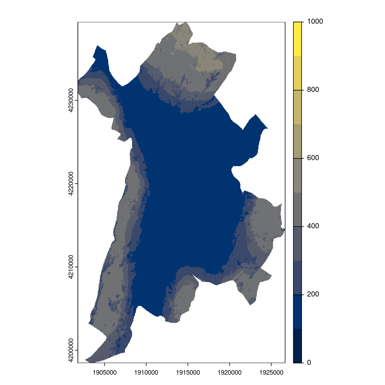 Projection des distributions potentielles contemporaine et futures jusqu'à l'horizon 2100 sous le scénario SSP5-8.5 (modèle d'ensemble, GCM IPSL).