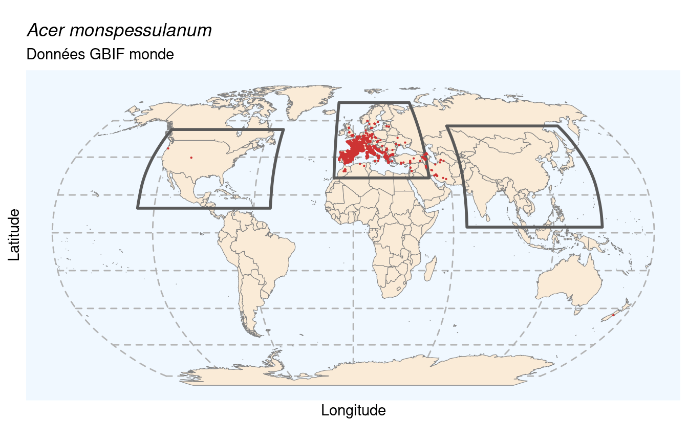 Occurrences de Acer monspessulanum dans le monde.