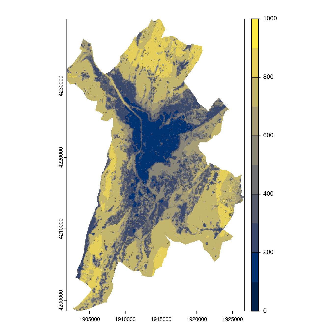 Projection des distributions potentielles contemporaine et futures jusqu'à l'horizon 2100 sous le scénario SSP5-8.5 (modèle d'ensemble, GCM IPSL).