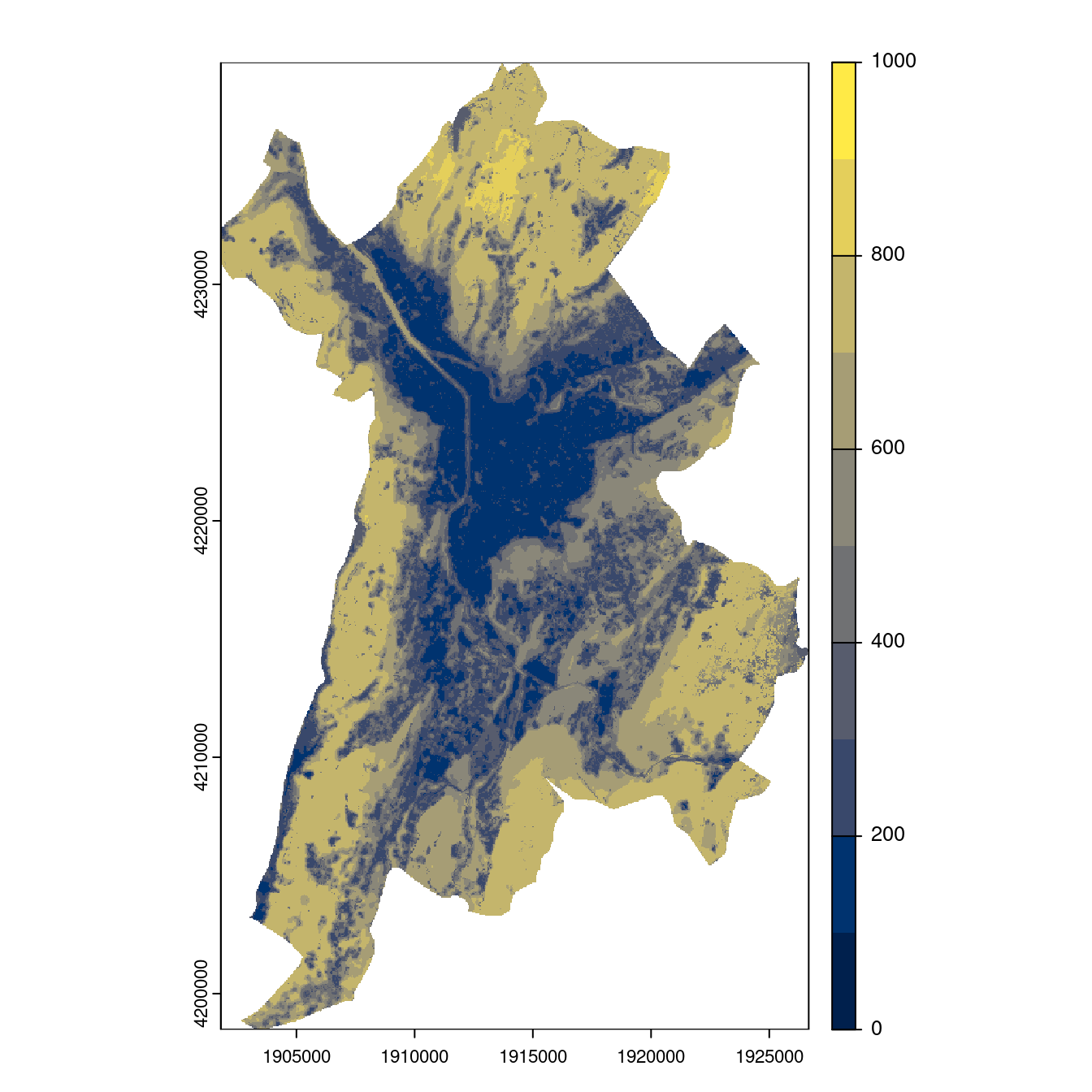 Projection des distributions potentielles contemporaine et futures jusqu'à l'horizon 2100 sous le scénario SSP5-8.5 (modèle d'ensemble, GCM IPSL).