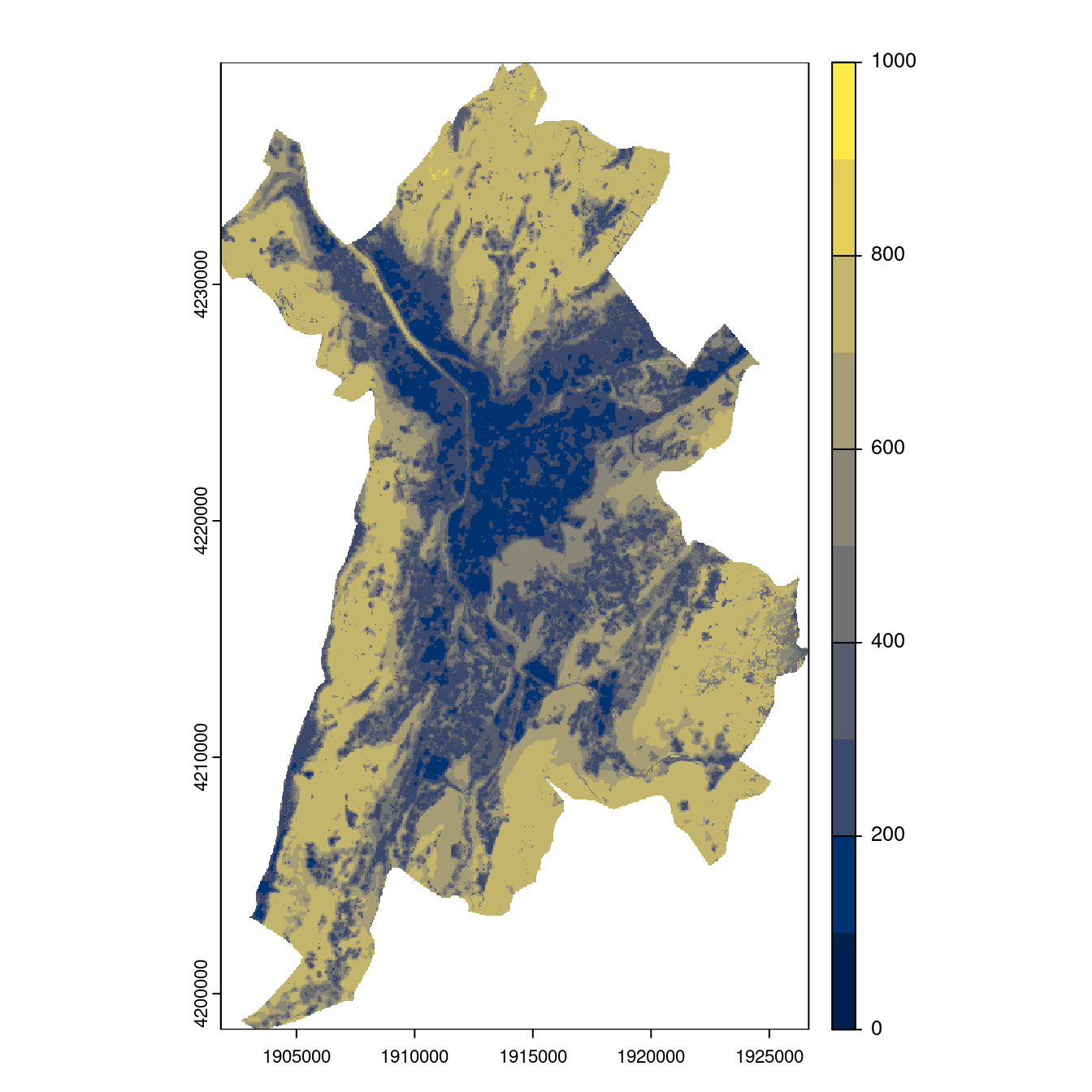 Projection des distributions potentielles contemporaine et futures jusqu'à l'horizon 2100 sous le scénario SSP5-8.5 (modèle d'ensemble, GCM IPSL).