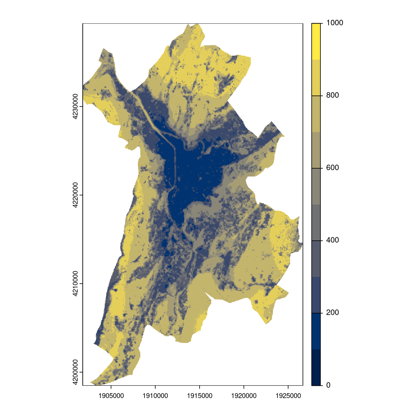Projection des distributions potentielles contemporaine et futures jusqu'à l'horizon 2100 sous le scénario SSP5-8.5 (modèle d'ensemble, GCM IPSL).