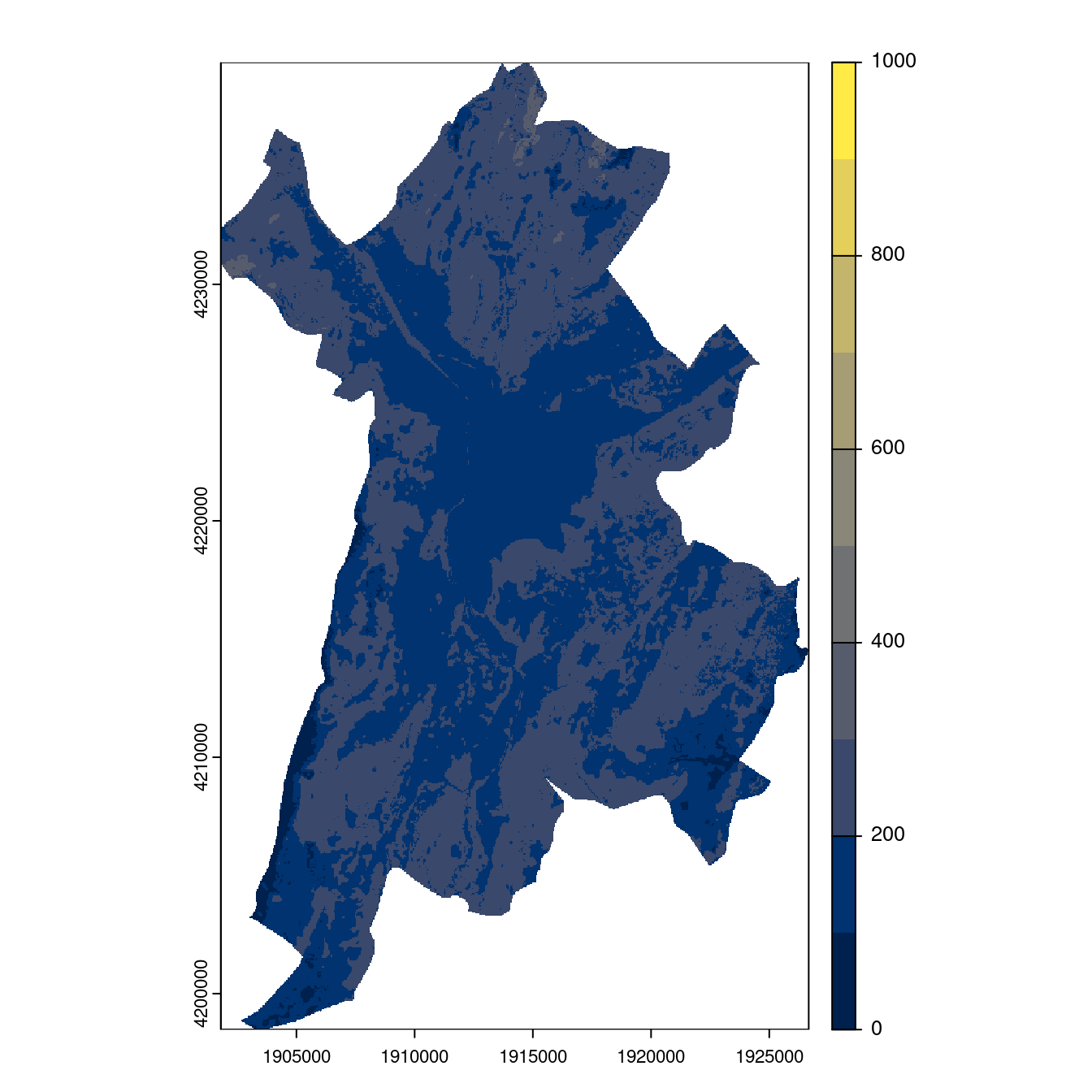 Projection des distributions potentielles contemporaine et futures jusqu'à l'horizon 2100 sous le scénario SSP5-8.5 (modèle d'ensemble, GCM IPSL).