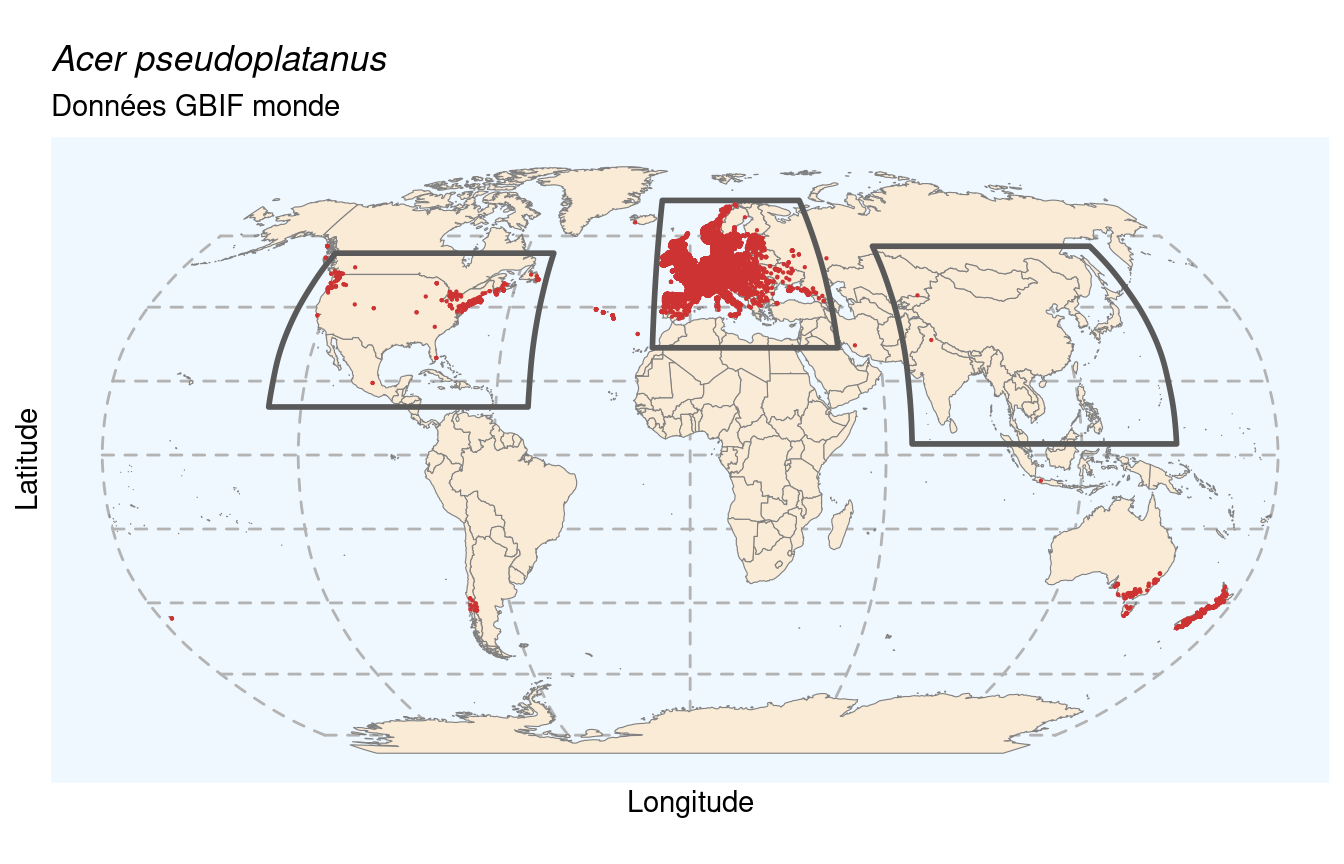 Occurrences de Acer pseudoplatanus dans le monde.