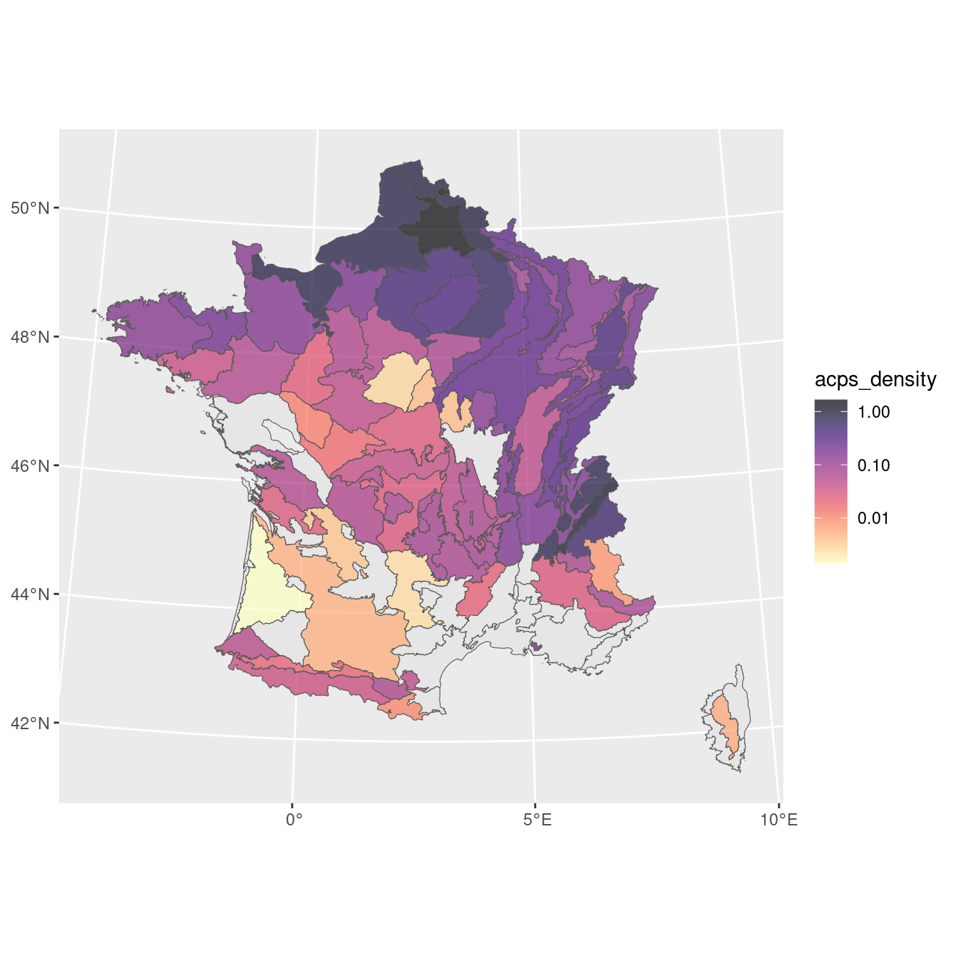 A) Carte de densité selon l'IFN ; B) Probabilité d'occurrence selon le modèle d'ensemble.