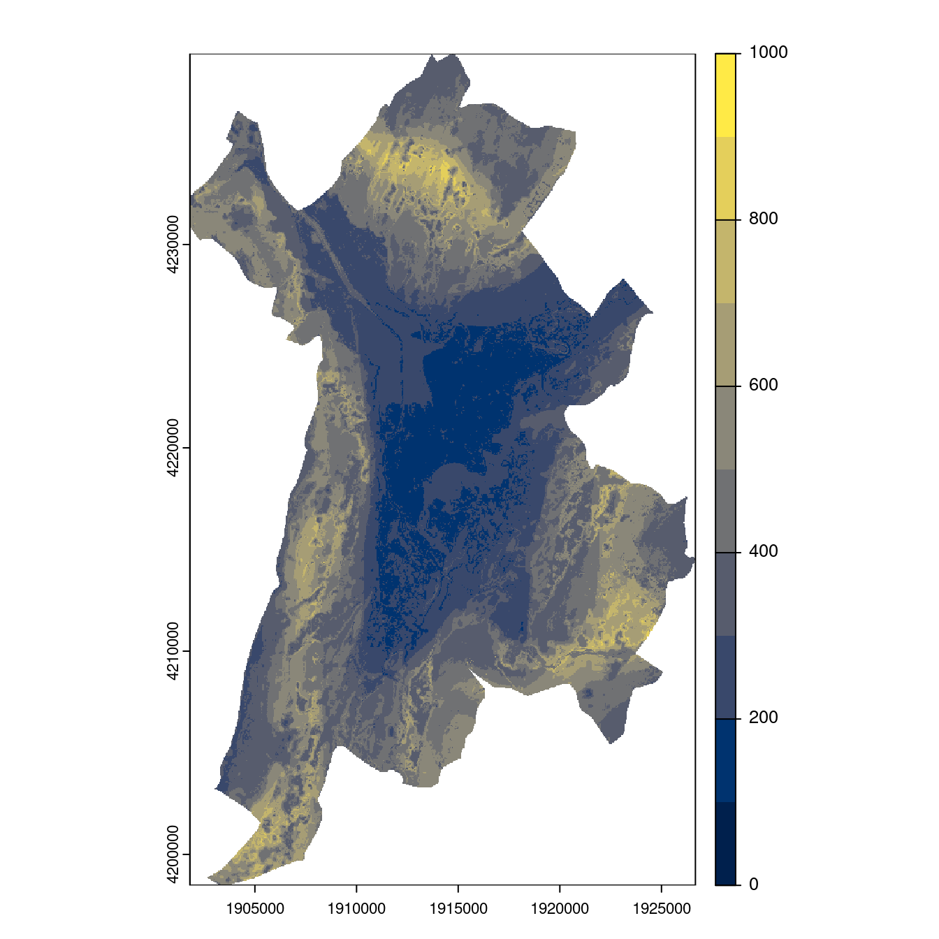 Projection des distributions potentielles contemporaine et futures jusqu'à l'horizon 2100 sous le scénario SSP5-8.5 (modèle d'ensemble, GCM IPSL).