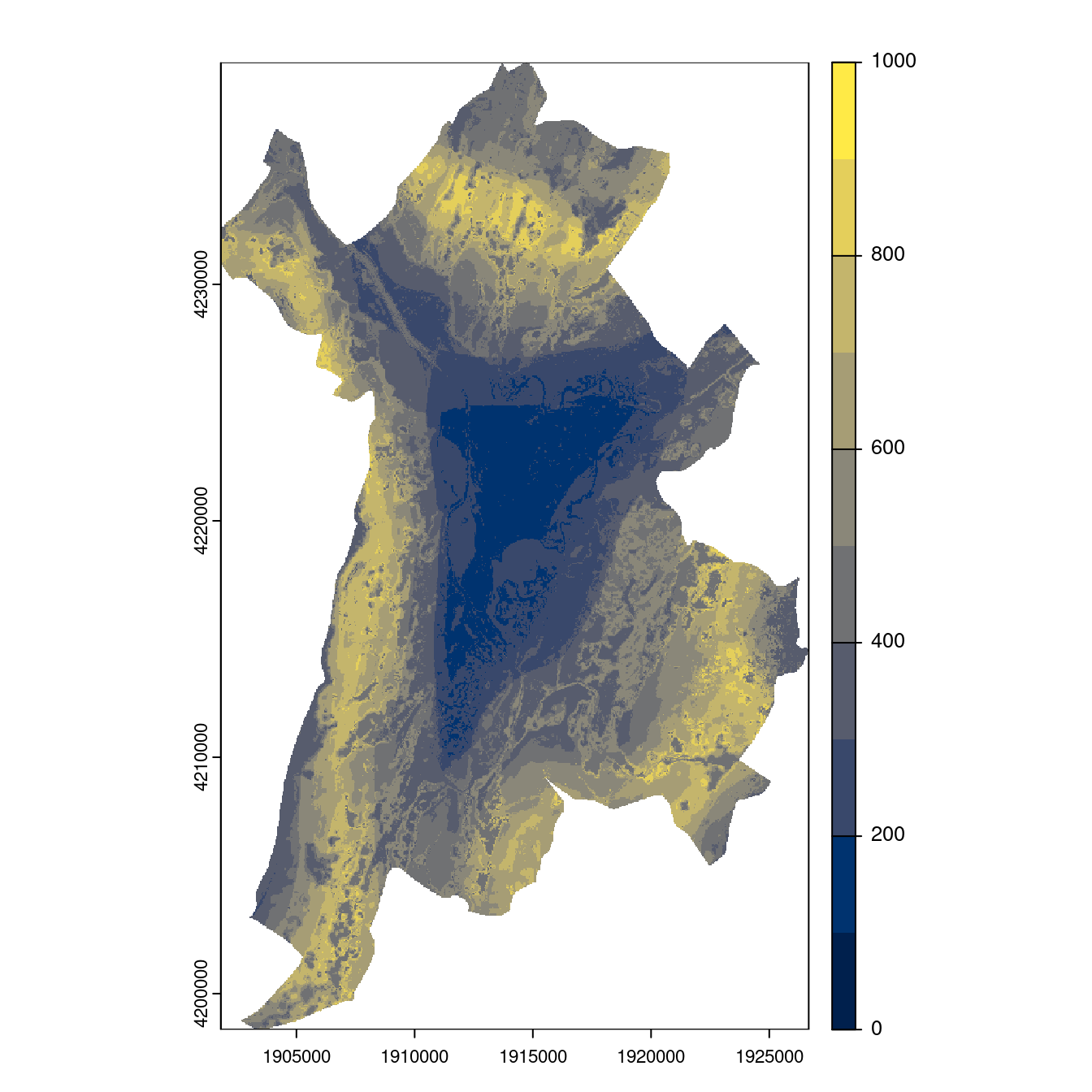 Projection des distributions potentielles contemporaine et futures jusqu'à l'horizon 2100 sous le scénario SSP5-8.5 (modèle d'ensemble, GCM IPSL).