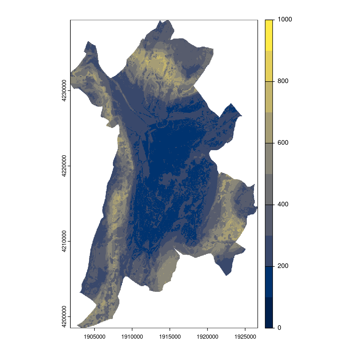 Projection des distributions potentielles contemporaine et futures jusqu'à l'horizon 2100 sous le scénario SSP5-8.5 (modèle d'ensemble, GCM IPSL).