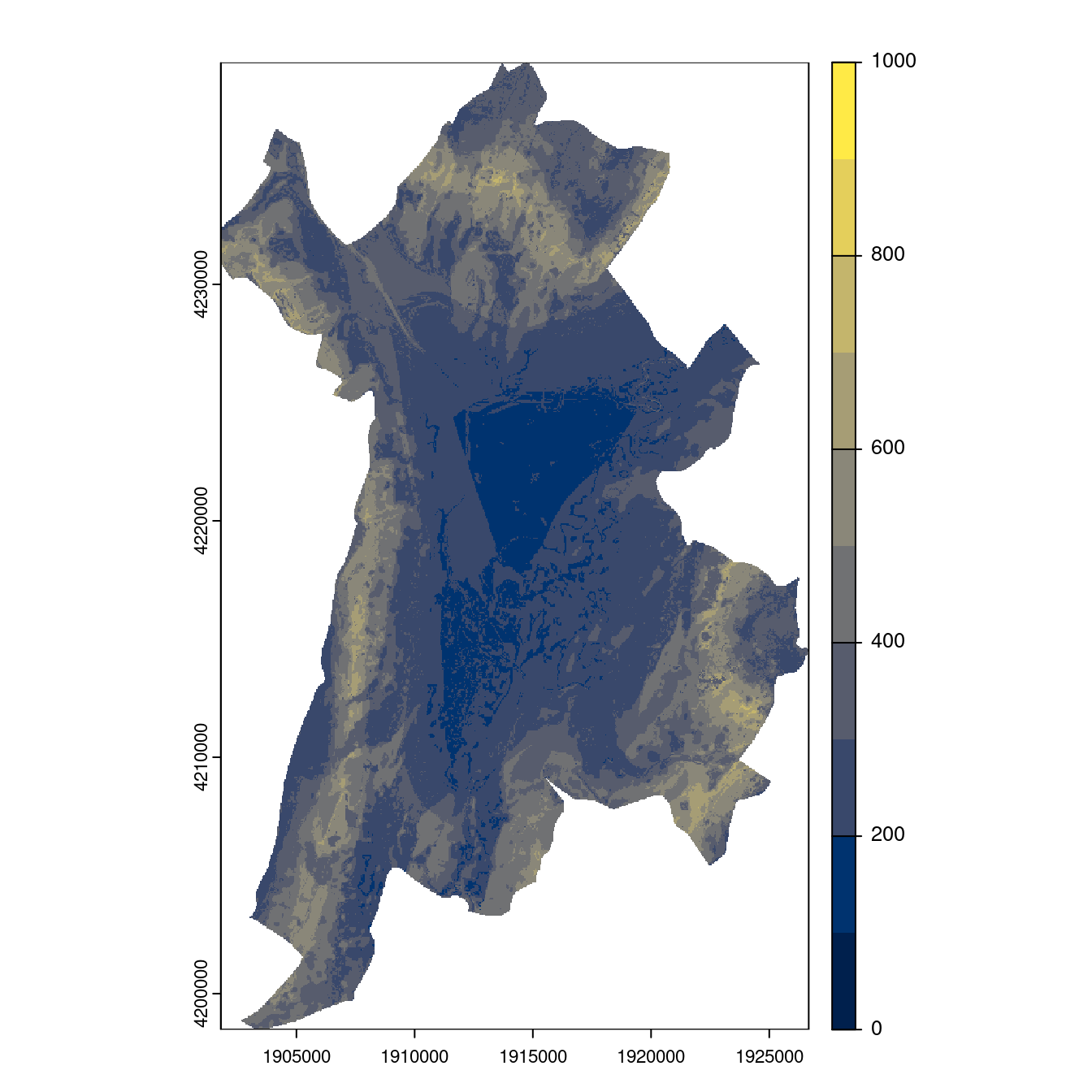 Projection des distributions potentielles contemporaine et futures jusqu'à l'horizon 2100 sous le scénario SSP5-8.5 (modèle d'ensemble, GCM IPSL).