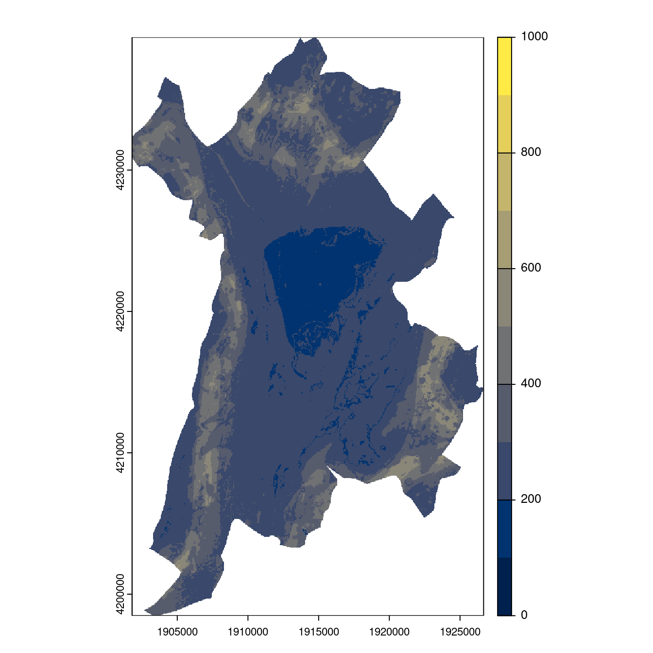 Projection des distributions potentielles contemporaine et futures jusqu'à l'horizon 2100 sous le scénario SSP5-8.5 (modèle d'ensemble, GCM IPSL).