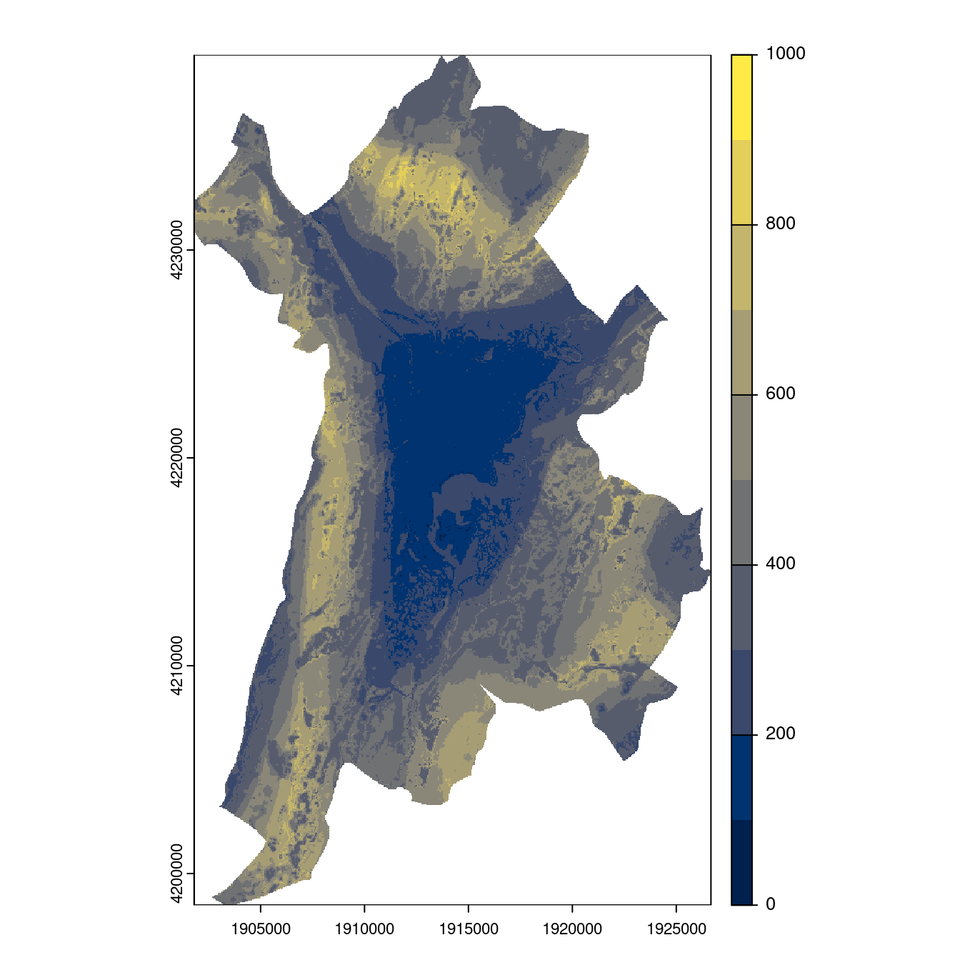 Projection des distributions potentielles contemporaine et futures jusqu'à l'horizon 2100 sous le scénario SSP5-8.5 (modèle d'ensemble, GCM IPSL).