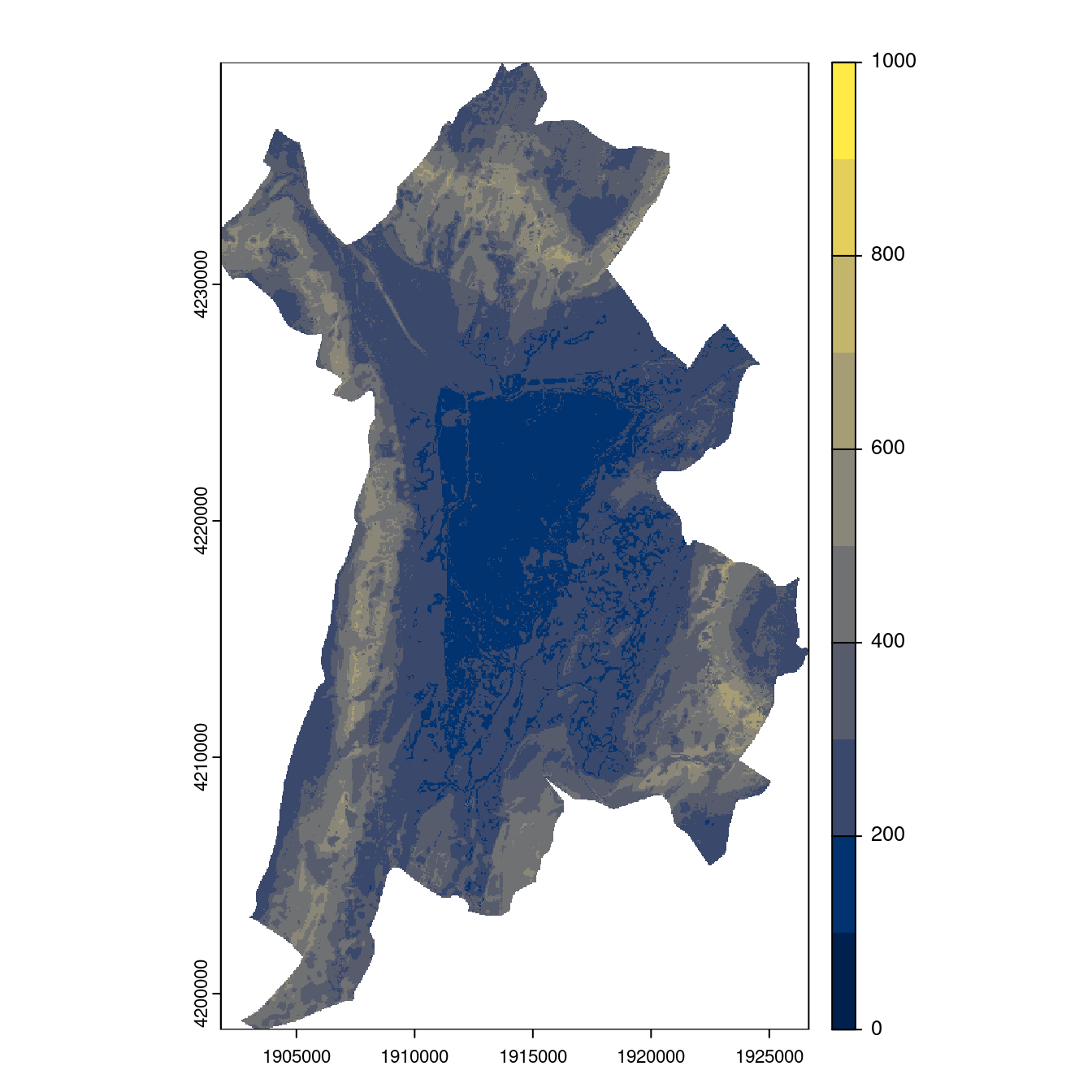 Projection des distributions potentielles contemporaine et futures jusqu'à l'horizon 2100 sous le scénario SSP5-8.5 (modèle d'ensemble, GCM IPSL).
