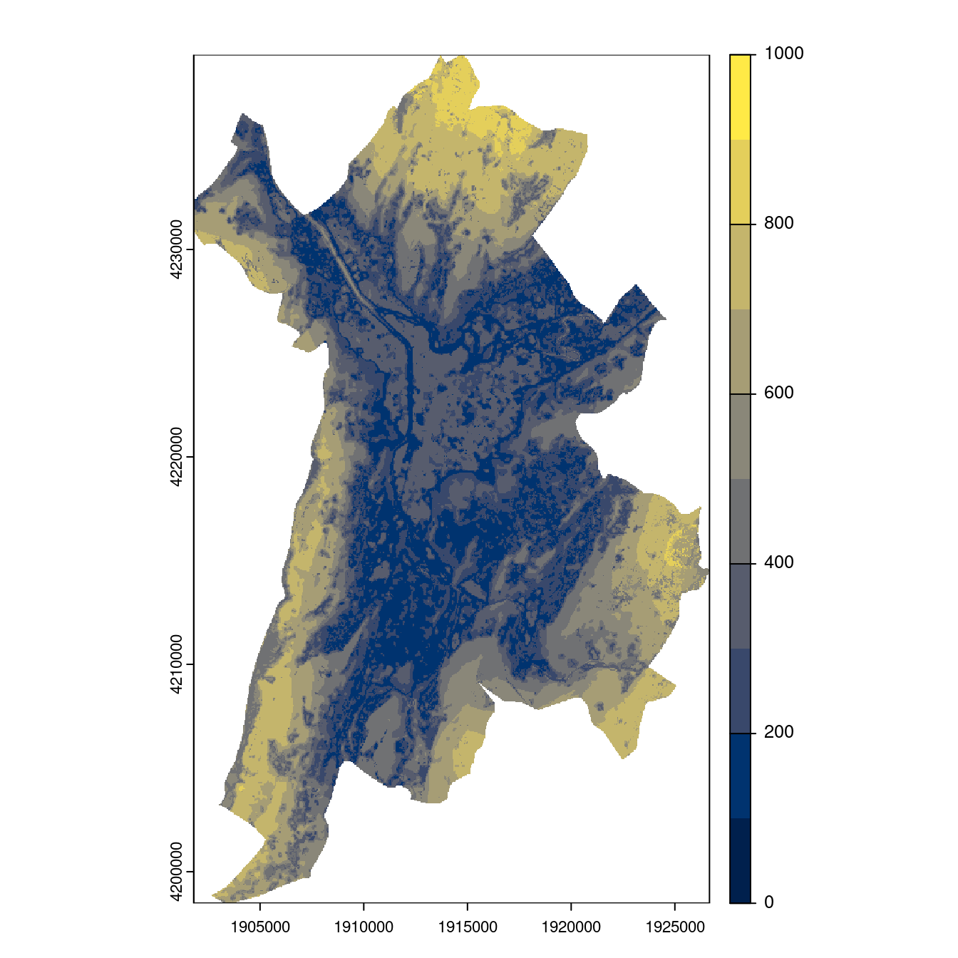 Projection des distributions potentielles contemporaine et futures jusqu'à l'horizon 2100 sous le scénario SSP5-8.5 (modèle d'ensemble, GCM IPSL).