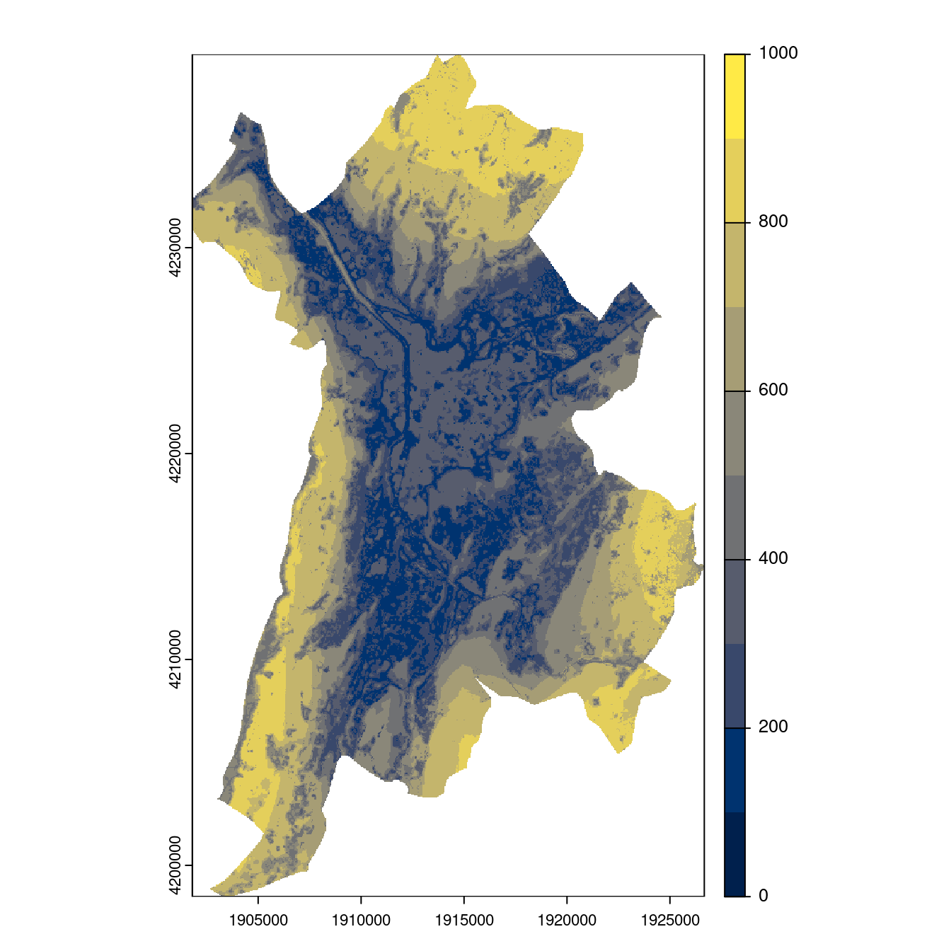 Projection des distributions potentielles contemporaine et futures jusqu'à l'horizon 2100 sous le scénario SSP5-8.5 (modèle d'ensemble, GCM IPSL).