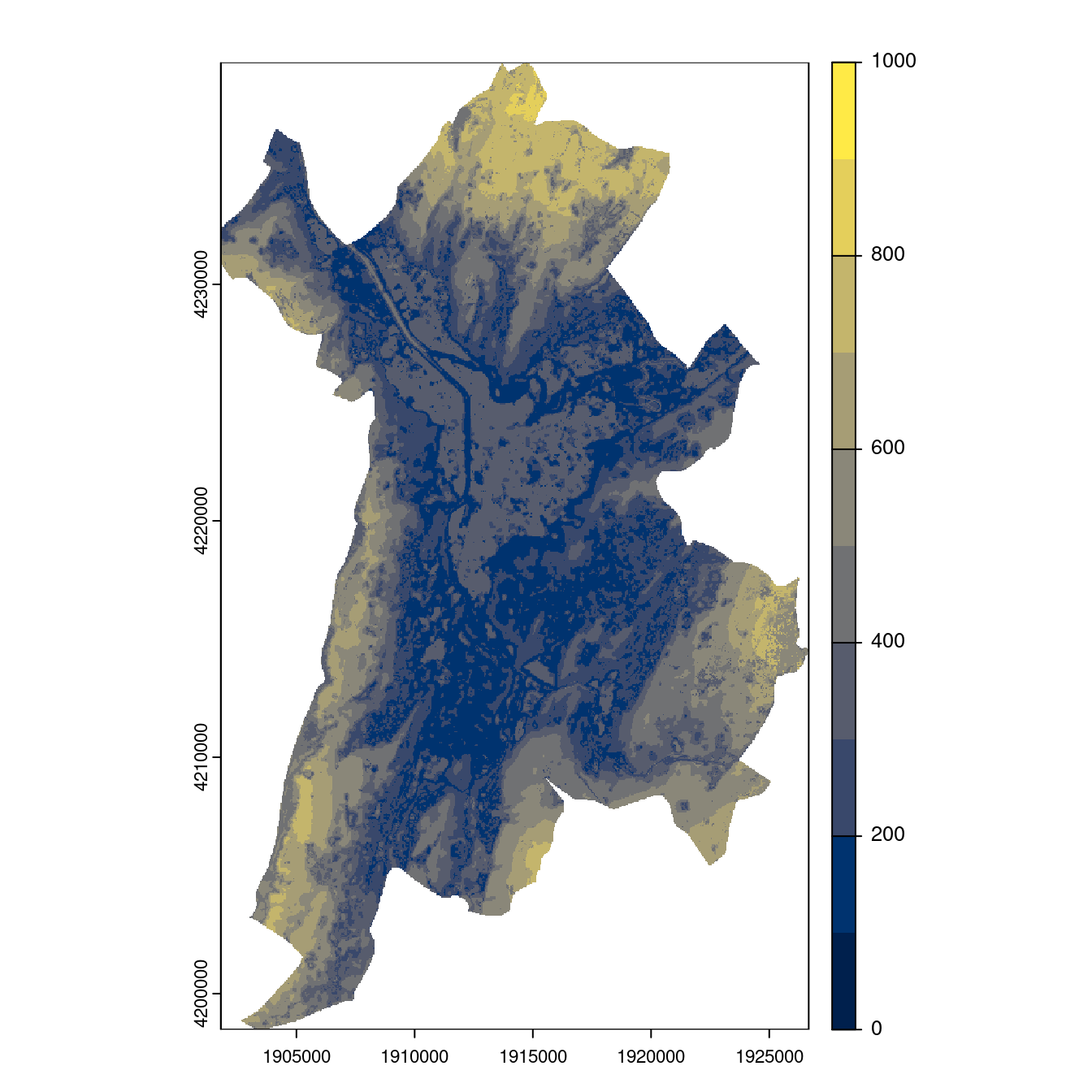Projection des distributions potentielles contemporaine et futures jusqu'à l'horizon 2100 sous le scénario SSP5-8.5 (modèle d'ensemble, GCM IPSL).
