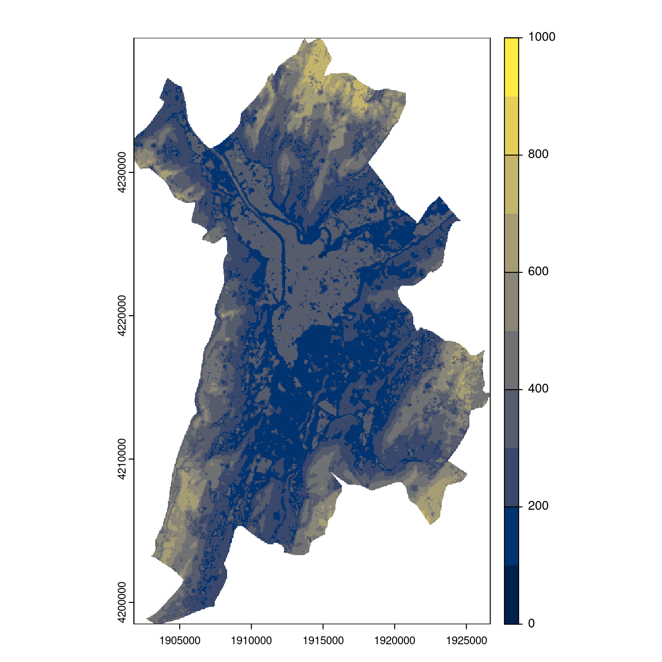Projection des distributions potentielles contemporaine et futures jusqu'à l'horizon 2100 sous le scénario SSP5-8.5 (modèle d'ensemble, GCM IPSL).