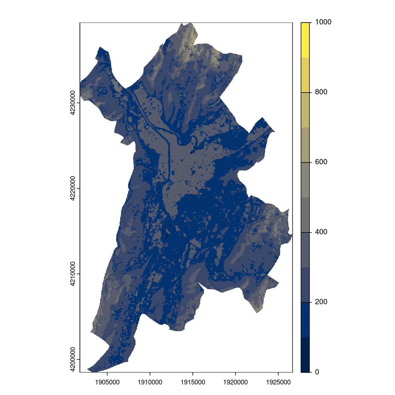 Projection des distributions potentielles contemporaine et futures jusqu'à l'horizon 2100 sous le scénario SSP5-8.5 (modèle d'ensemble, GCM IPSL).