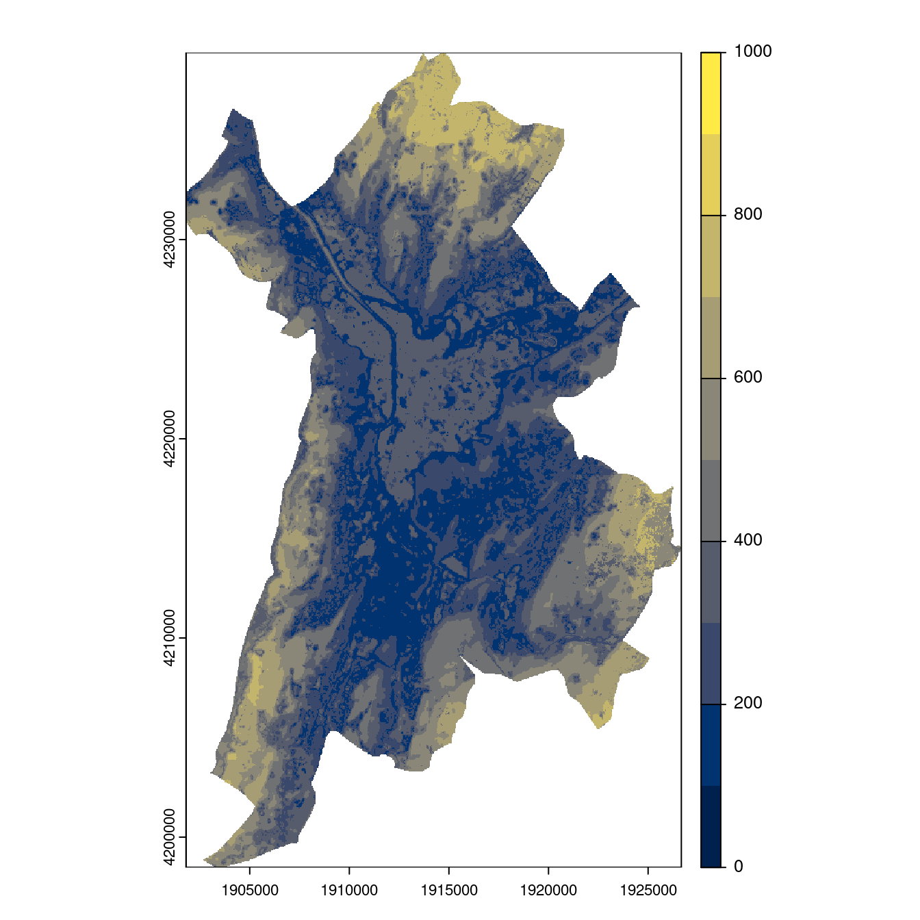 Projection des distributions potentielles contemporaine et futures jusqu'à l'horizon 2100 sous le scénario SSP5-8.5 (modèle d'ensemble, GCM IPSL).