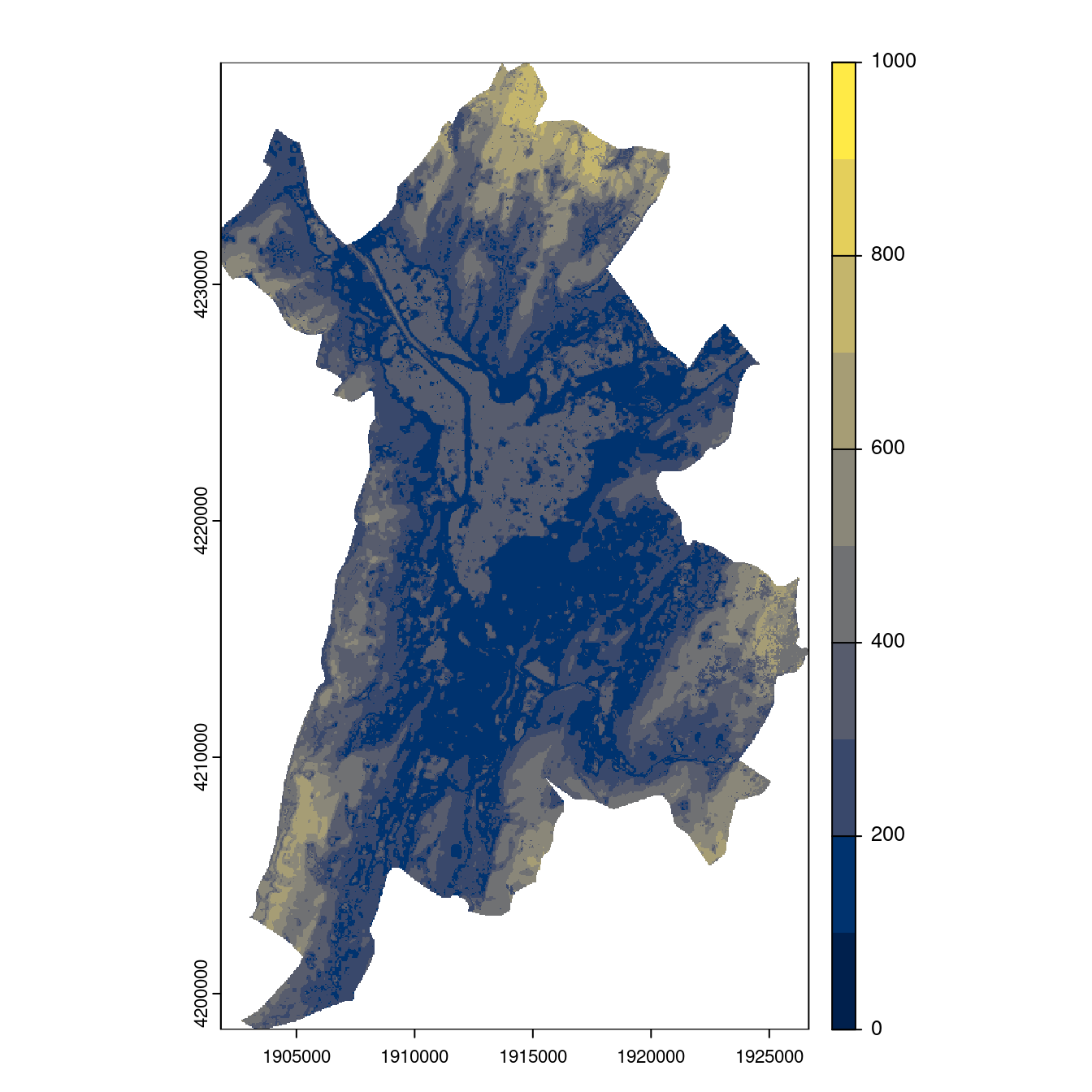 Projection des distributions potentielles contemporaine et futures jusqu'à l'horizon 2100 sous le scénario SSP5-8.5 (modèle d'ensemble, GCM IPSL).