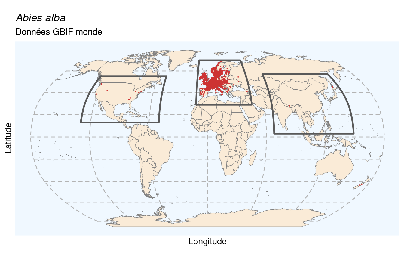 Occurrences de Abies alba dans le monde.