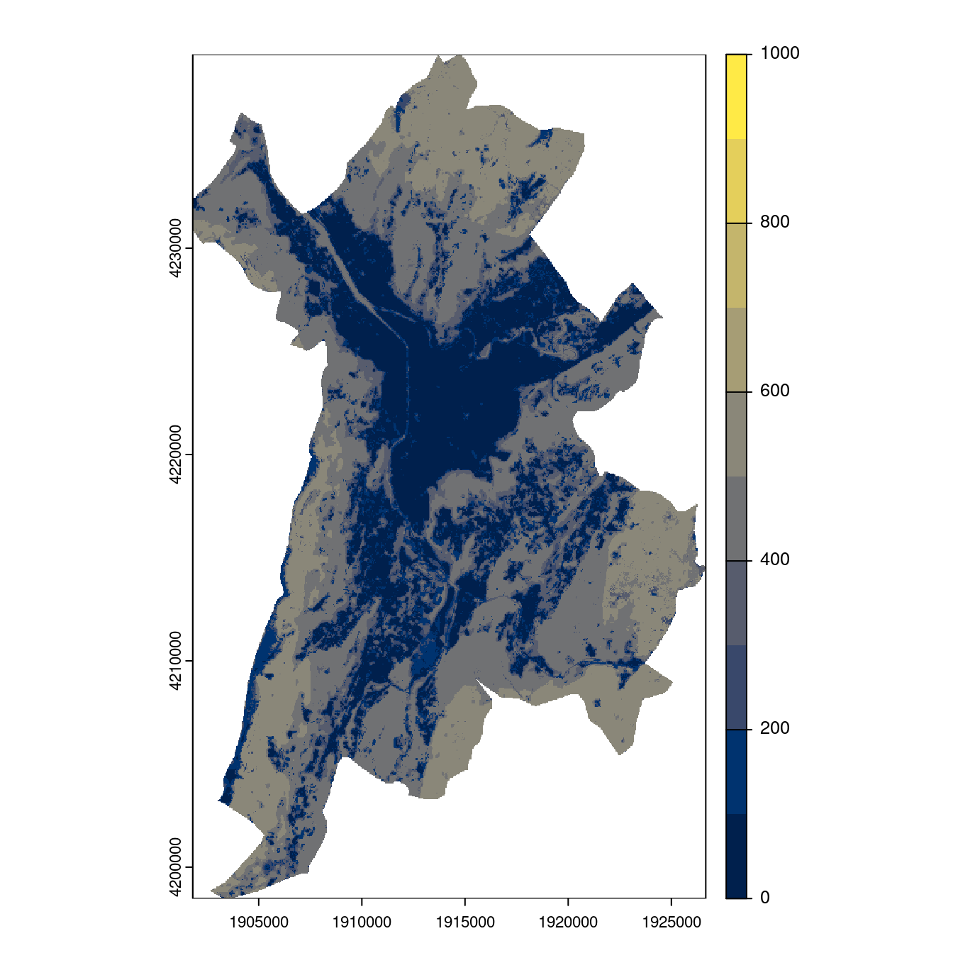 Projection des distributions potentielles contemporaine et futures jusqu'à l'horizon 2100 sous le scénario SSP5-8.5 (modèle d'ensemble, GCM IPSL).