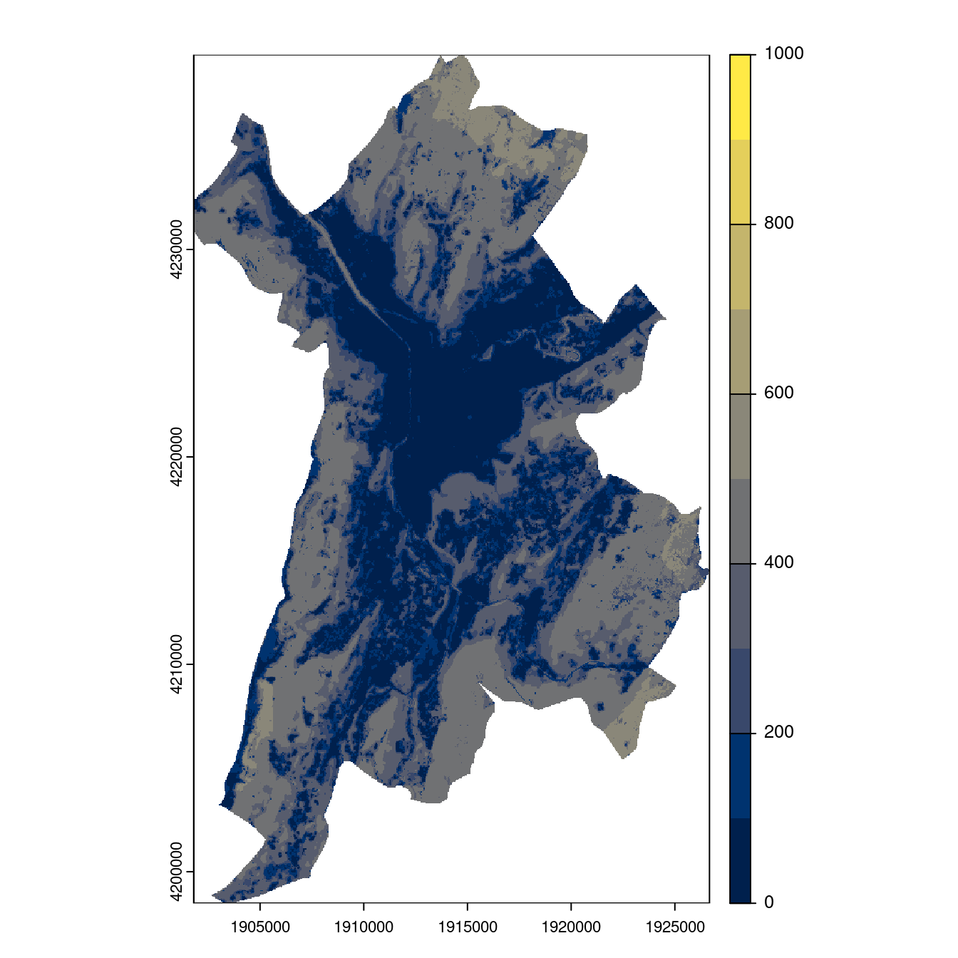 Projection des distributions potentielles contemporaine et futures jusqu'à l'horizon 2100 sous le scénario SSP5-8.5 (modèle d'ensemble, GCM IPSL).