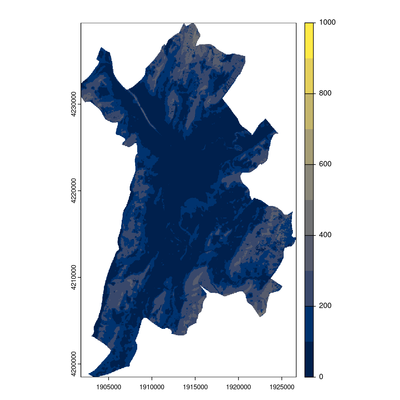Projection des distributions potentielles contemporaine et futures jusqu'à l'horizon 2100 sous le scénario SSP5-8.5 (modèle d'ensemble, GCM IPSL).