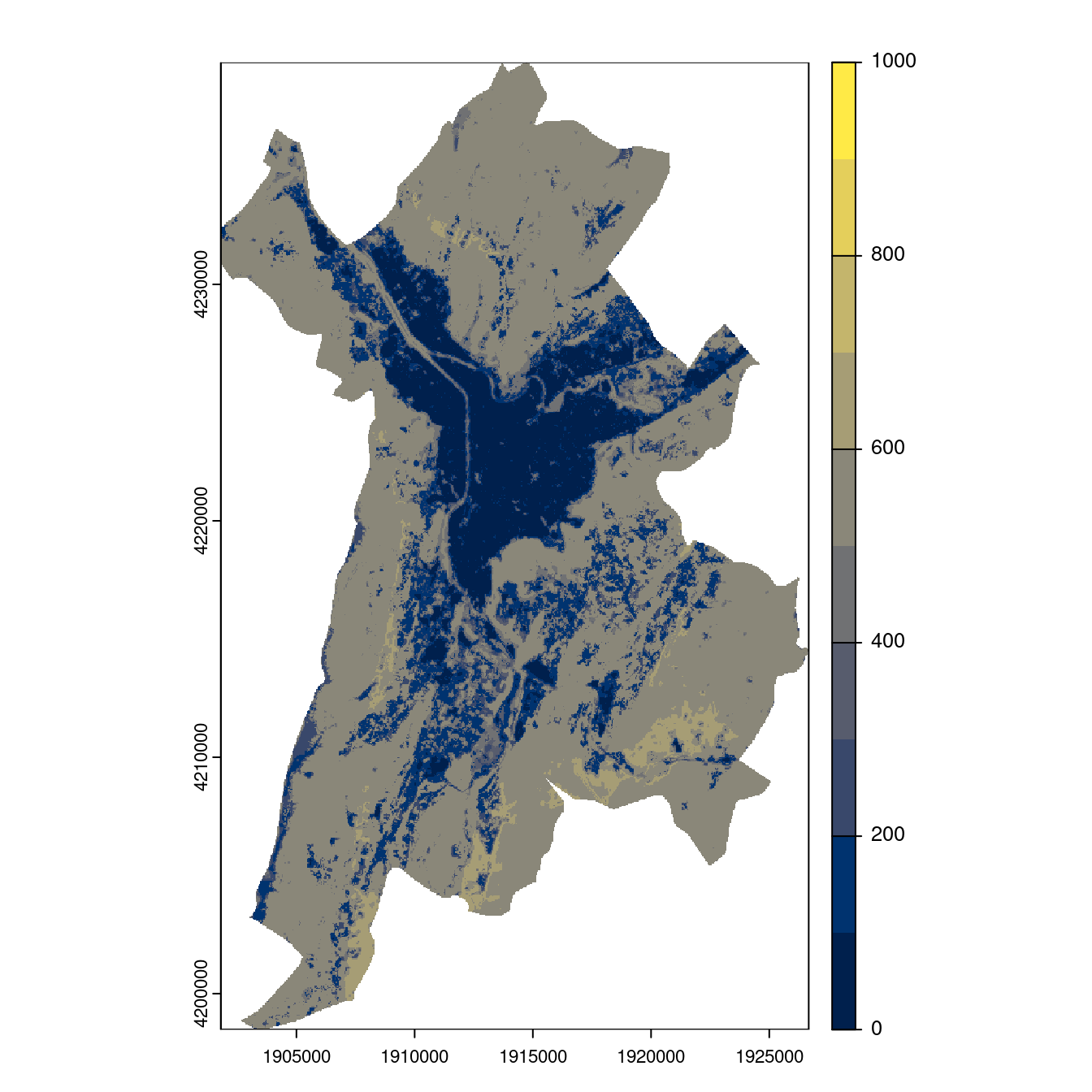 Projection des distributions potentielles contemporaine et futures jusqu'à l'horizon 2100 sous le scénario SSP5-8.5 (modèle d'ensemble, GCM IPSL).
