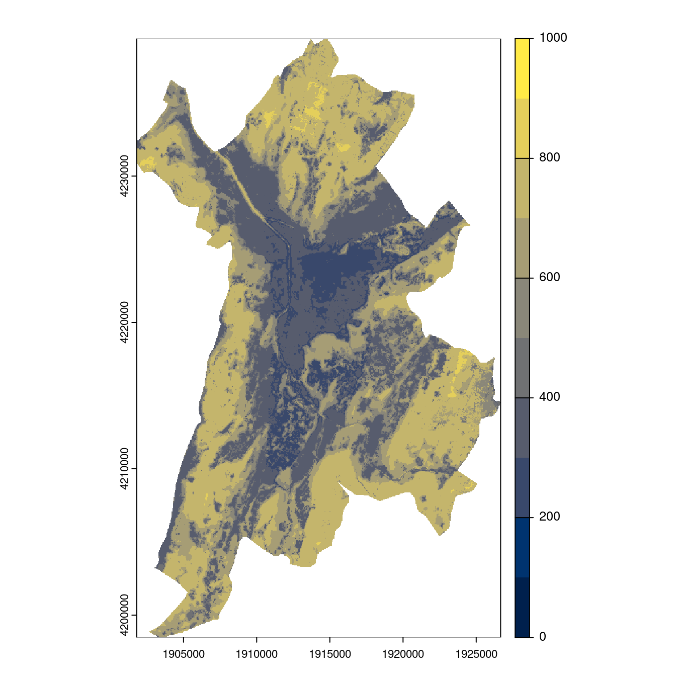 Projection des distributions potentielles contemporaine et futures jusqu'à l'horizon 2100 sous le scénario SSP5-8.5 (modèle d'ensemble, GCM IPSL).