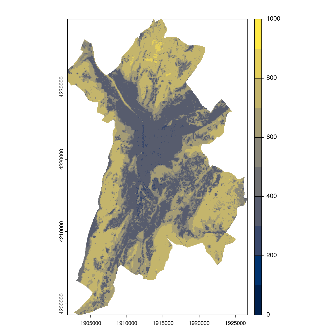 Projection des distributions potentielles contemporaine et futures jusqu'à l'horizon 2100 sous le scénario SSP5-8.5 (modèle d'ensemble, GCM IPSL).