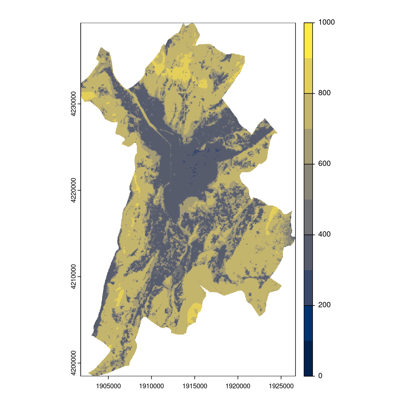 Projection des distributions potentielles contemporaine et futures jusqu'à l'horizon 2100 sous le scénario SSP5-8.5 (modèle d'ensemble, GCM IPSL).