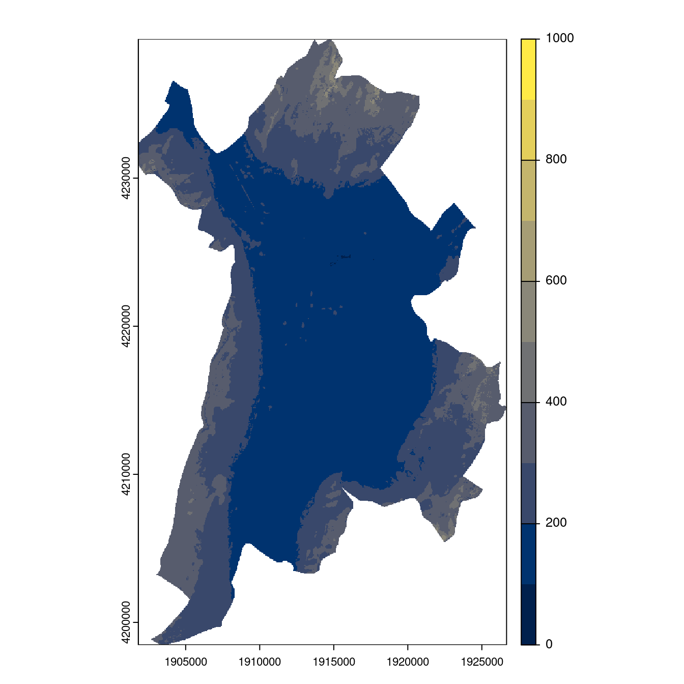 Projection des distributions potentielles contemporaine et futures jusqu'à l'horizon 2100 sous le scénario SSP5-8.5 (modèle d'ensemble, GCM IPSL).
