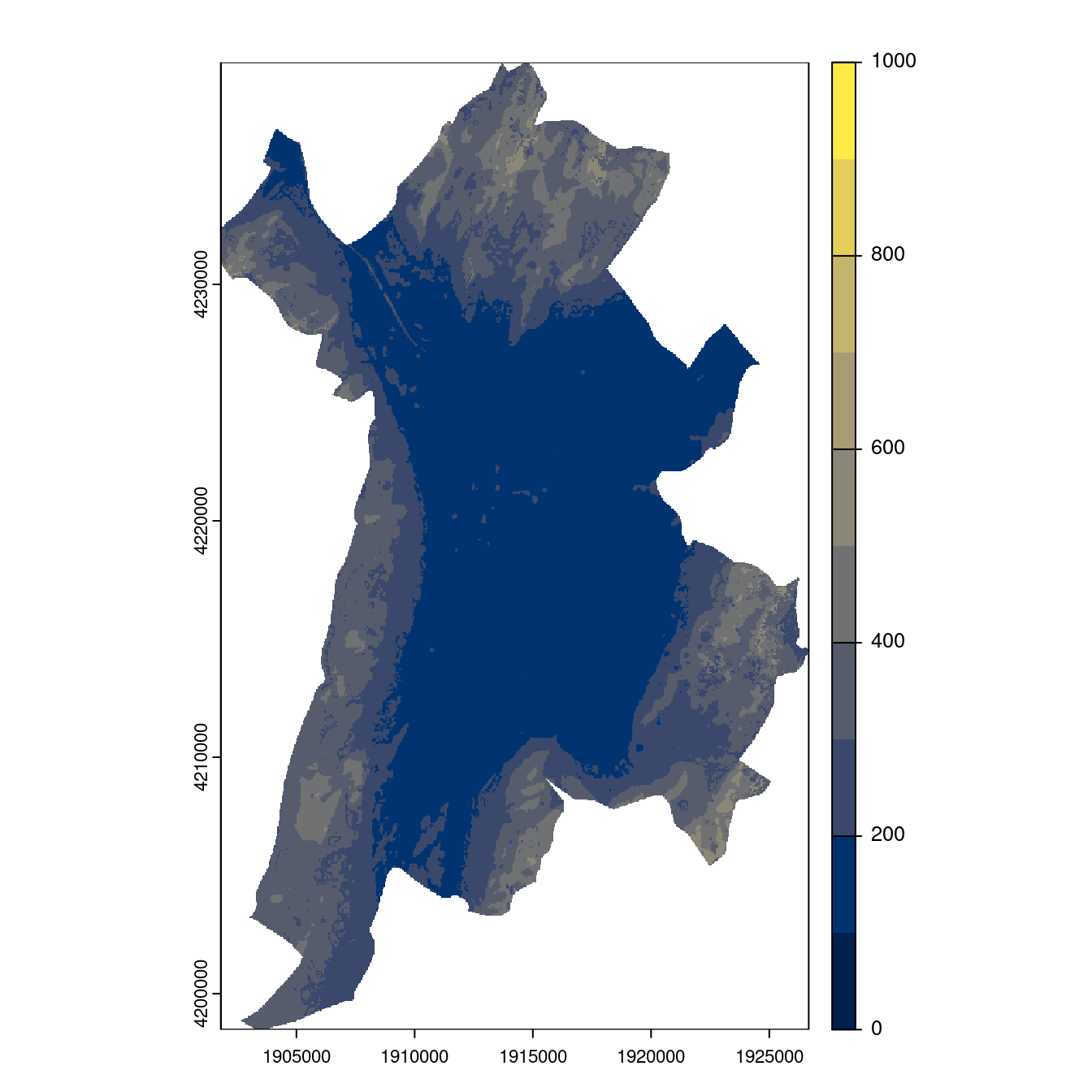 Projection des distributions potentielles contemporaine et futures jusqu'à l'horizon 2100 sous le scénario SSP5-8.5 (modèle d'ensemble, GCM IPSL).