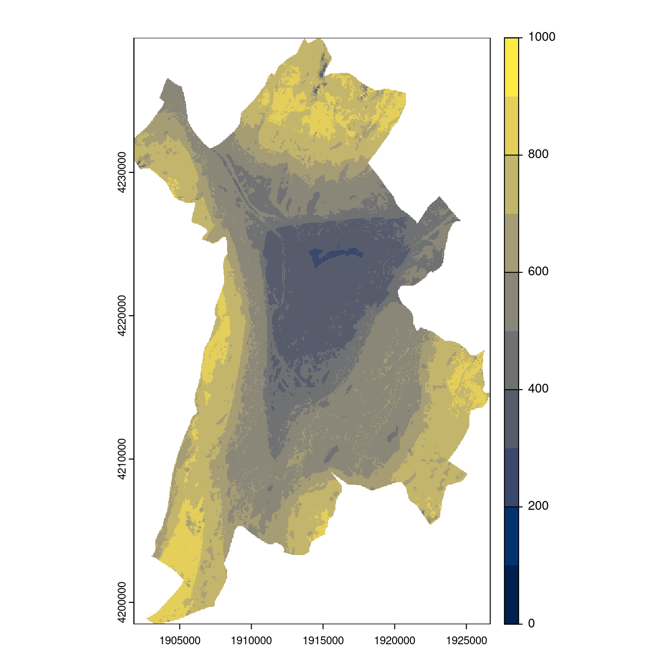 Projection des distributions potentielles contemporaine et futures jusqu'à l'horizon 2100 sous le scénario SSP5-8.5 (modèle d'ensemble, GCM IPSL).