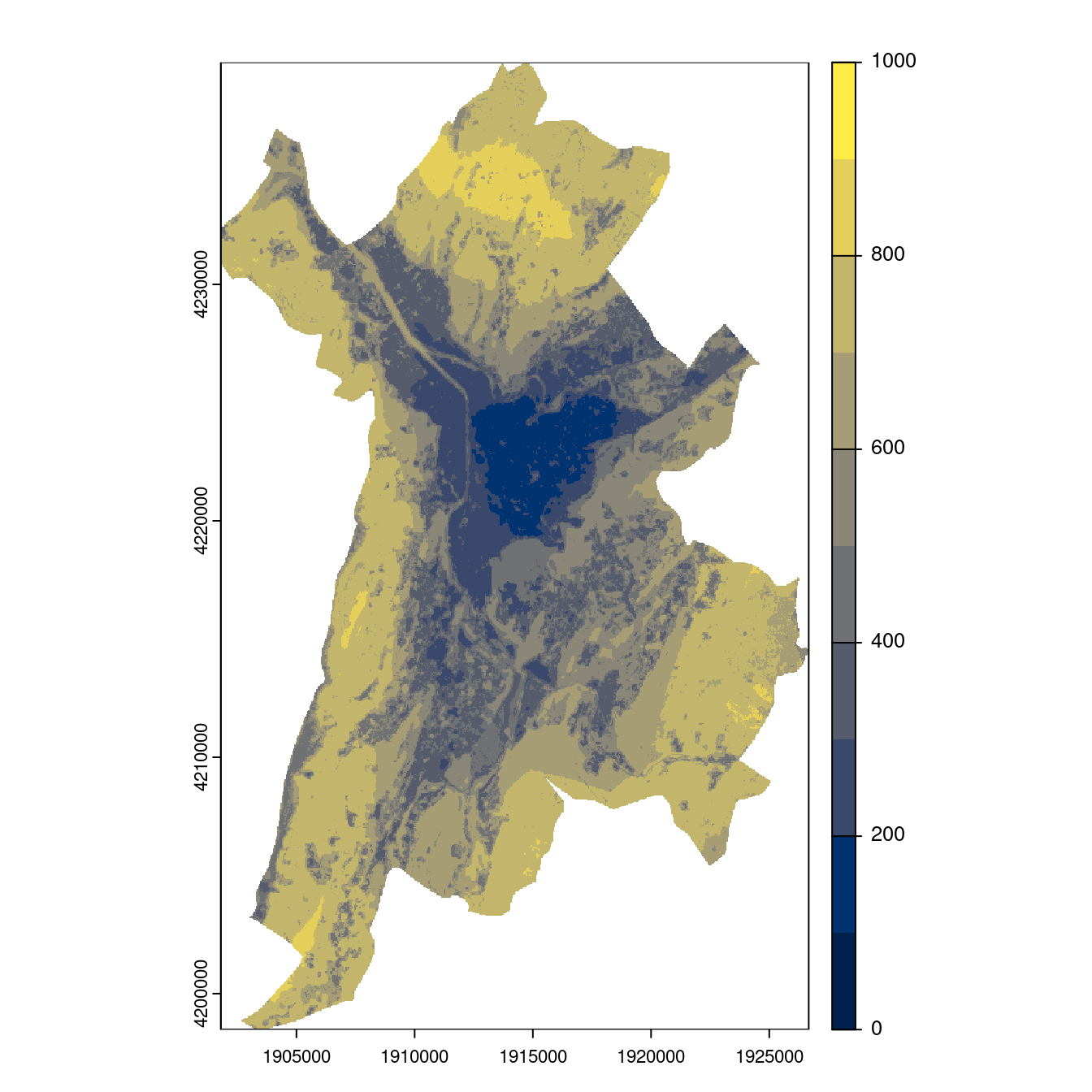 Projection des distributions potentielles contemporaine et futures jusqu'à l'horizon 2100 sous le scénario SSP5-8.5 (modèle d'ensemble, GCM IPSL).