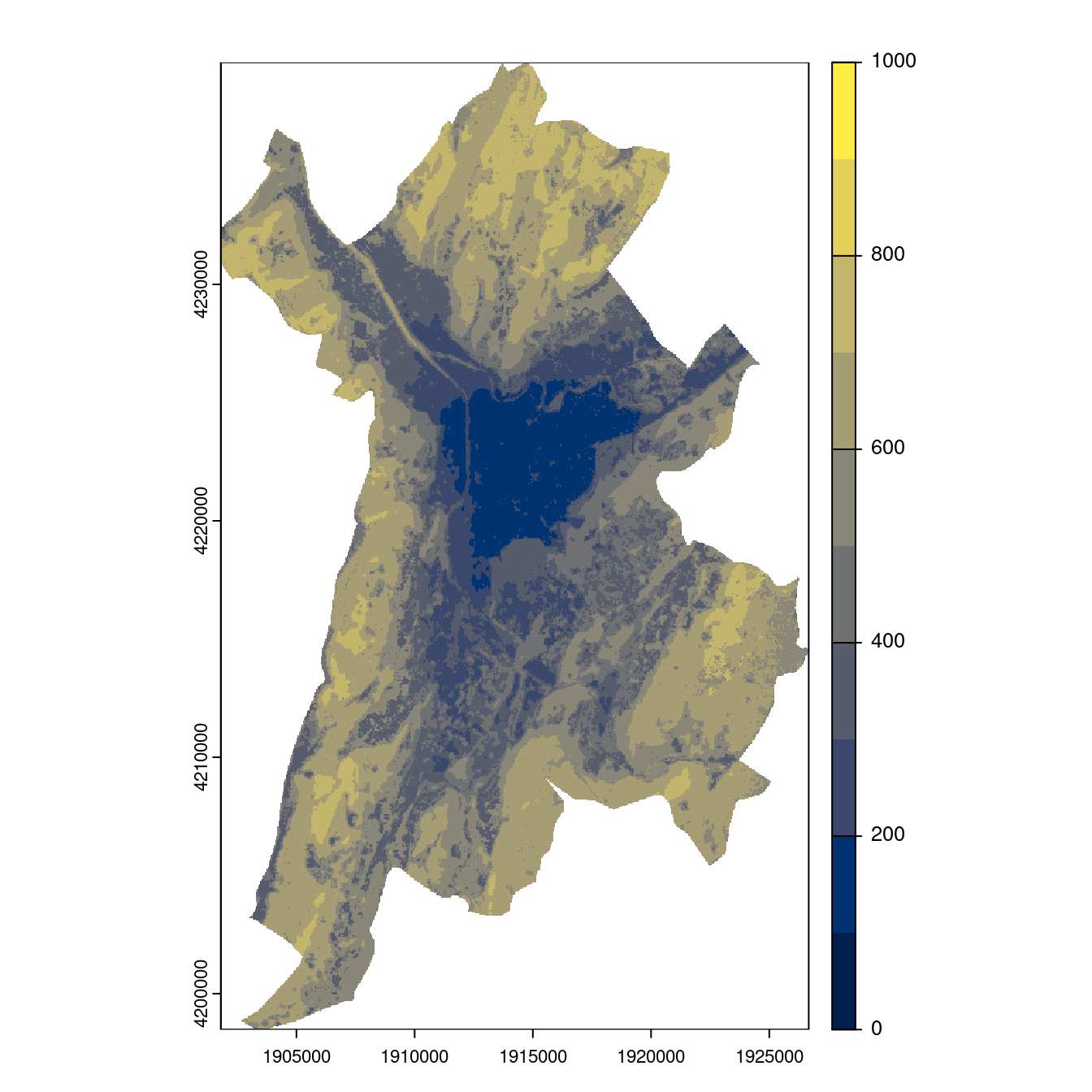 Projection des distributions potentielles contemporaine et futures jusqu'à l'horizon 2100 sous le scénario SSP5-8.5 (modèle d'ensemble, GCM IPSL).