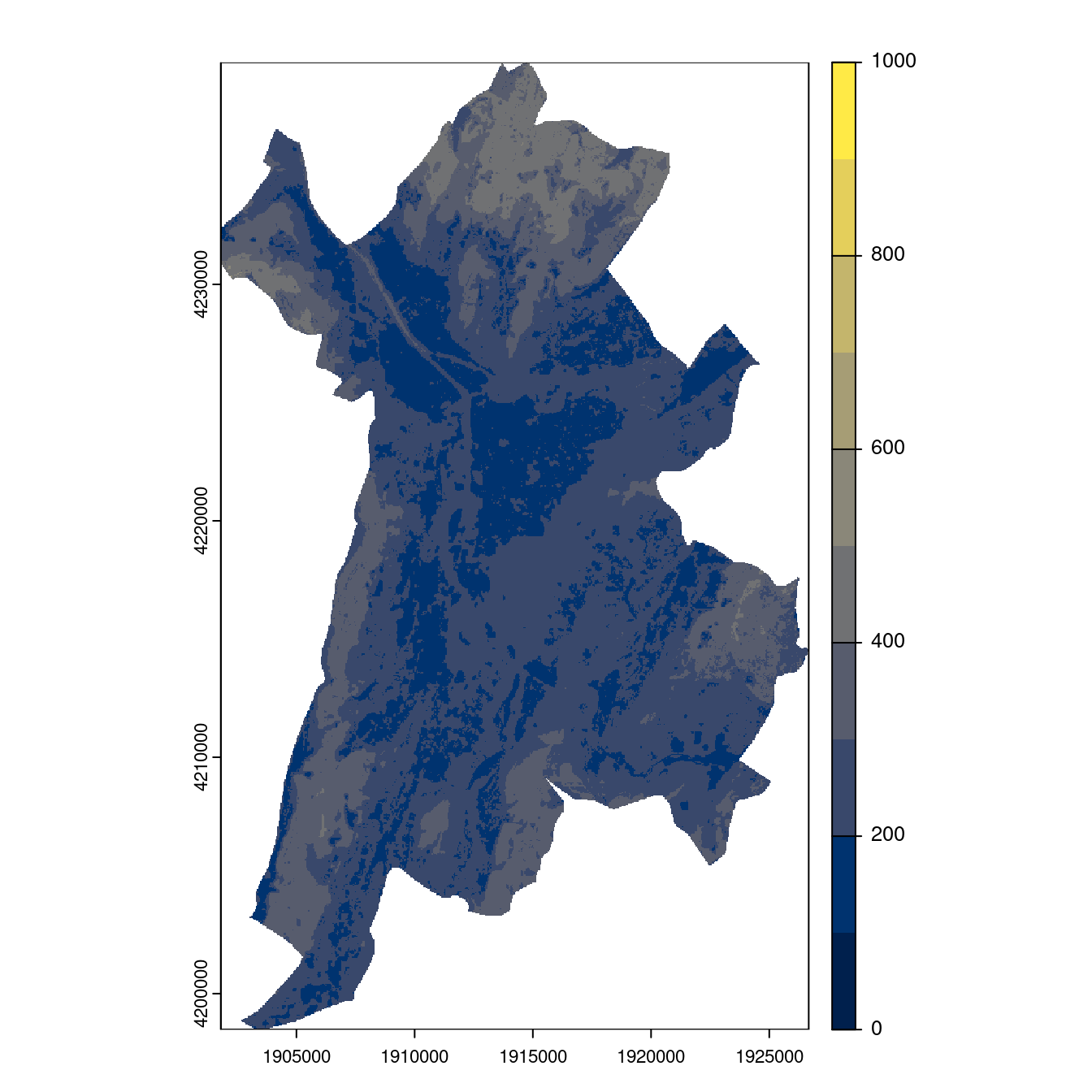 Projection des distributions potentielles contemporaine et futures jusqu'à l'horizon 2100 sous le scénario SSP5-8.5 (modèle d'ensemble, GCM IPSL).