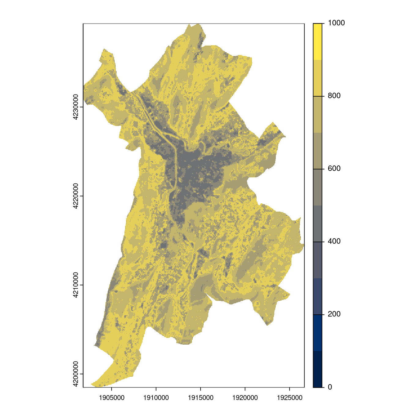 Projection des distributions potentielles contemporaine et futures jusqu'à l'horizon 2100 sous le scénario SSP5-8.5 (modèle d'ensemble, GCM IPSL).