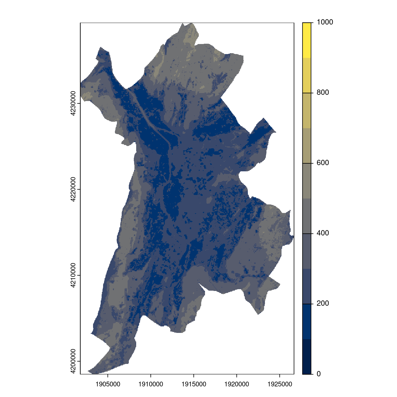 Projection des distributions potentielles contemporaine et futures jusqu'à l'horizon 2100 sous le scénario SSP5-8.5 (modèle d'ensemble, GCM IPSL).