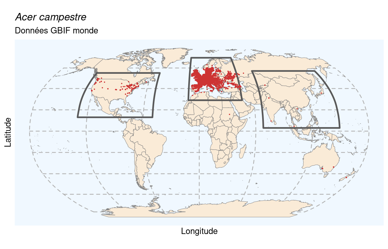 Occurrences de Acer campestre dans le monde.