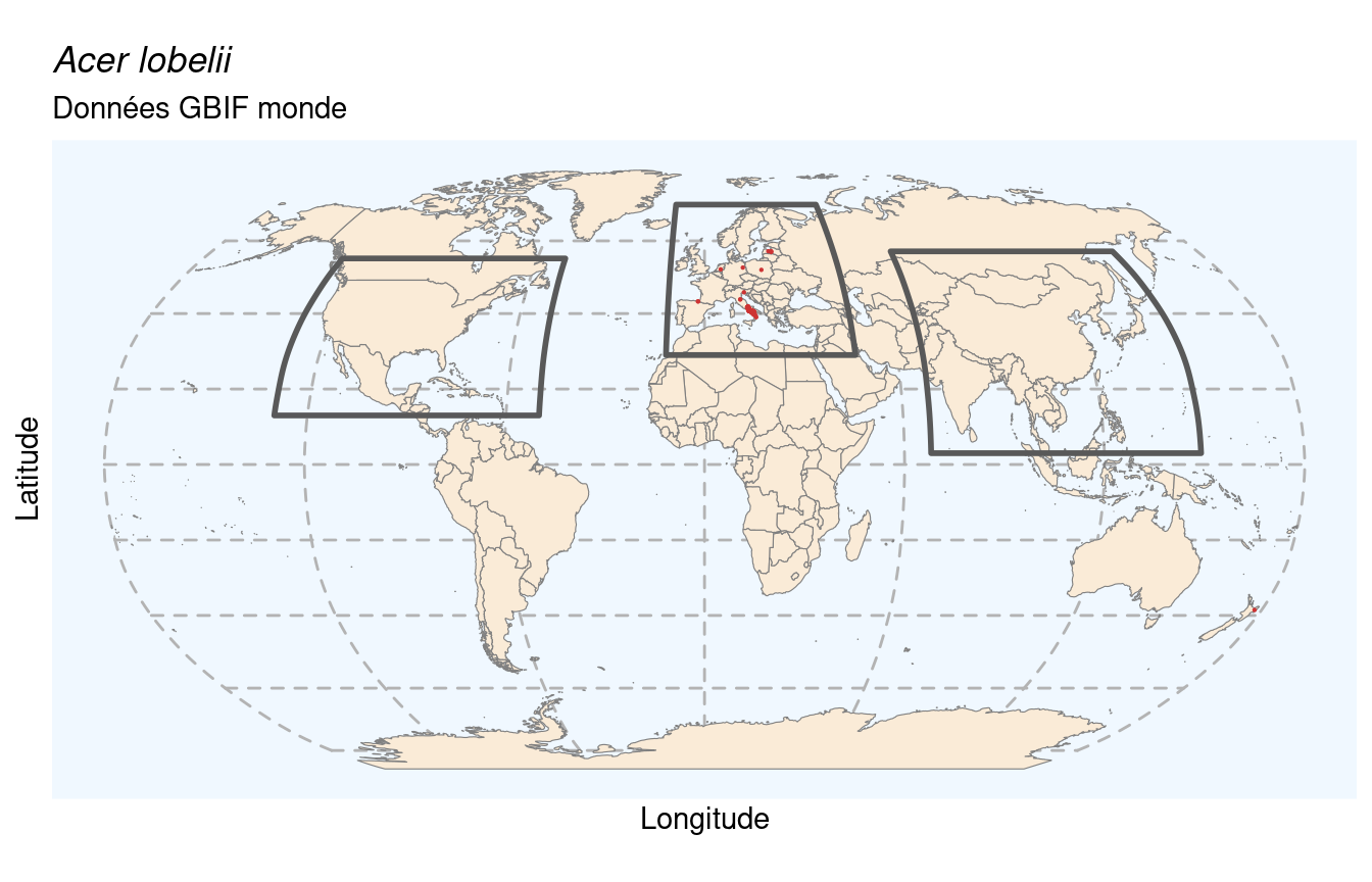 Occurrences de Acer lobelii dans le monde.