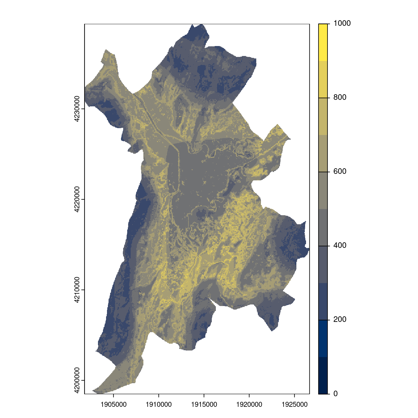 Projection des distributions potentielles contemporaine et futures jusqu'à l'horizon 2100 sous le scénario SSP5-8.5 (modèle d'ensemble, GCM IPSL).