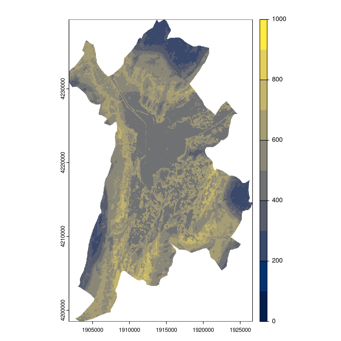 Projection des distributions potentielles contemporaine et futures jusqu'à l'horizon 2100 sous le scénario SSP5-8.5 (modèle d'ensemble, GCM IPSL).